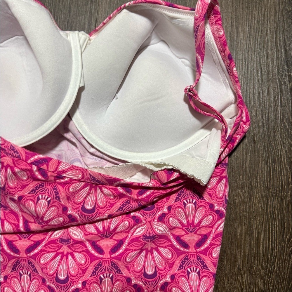 Lands End Women Shirred Pink Tankini Sz 16 DD Adjustable Straps Padded Underwire - Picture 4 of 6